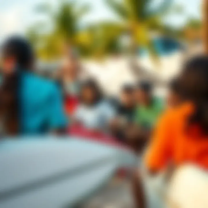 Community Engagement at La Pointe Surf Camp Community gathering at La Pointe Surf Camp with participants enjoying activities