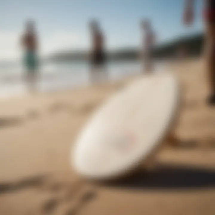 Variety of skimboards displayed on the beach