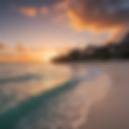 Stunning view of the Lohifushi Surf Resort beachfront during sunset