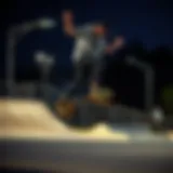 A skateboarder performing an ollie in mid-air