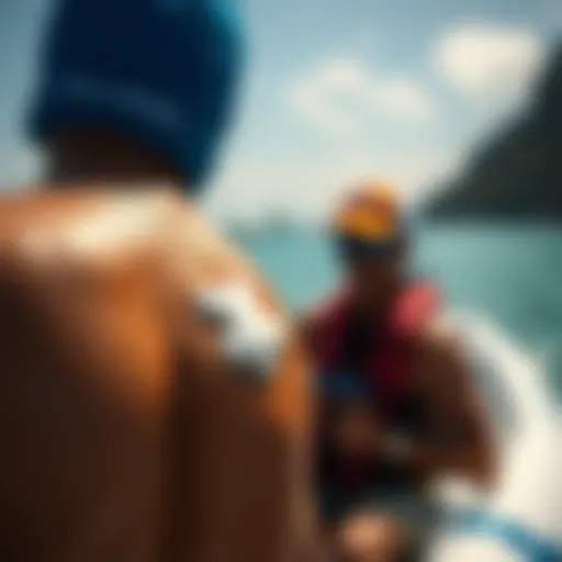Sunblock application on skin during a watersport activity
