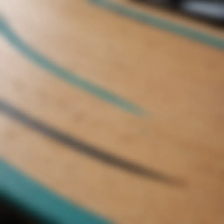 Close-up of the construction materials used in hybrid surfboards.