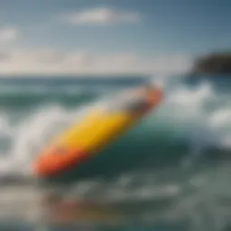 A vibrant hybrid surfboard showcasing its unique design and features.