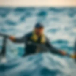 Reef deckhand navigating through water