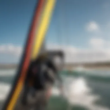 Close-up of kiteboarding equipment showcasing wear and quality indicators.