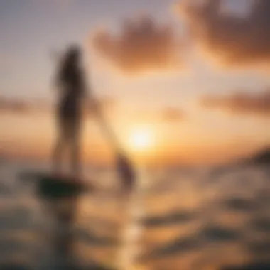 A vibrant sunset backdrop with paddlers enjoying the water