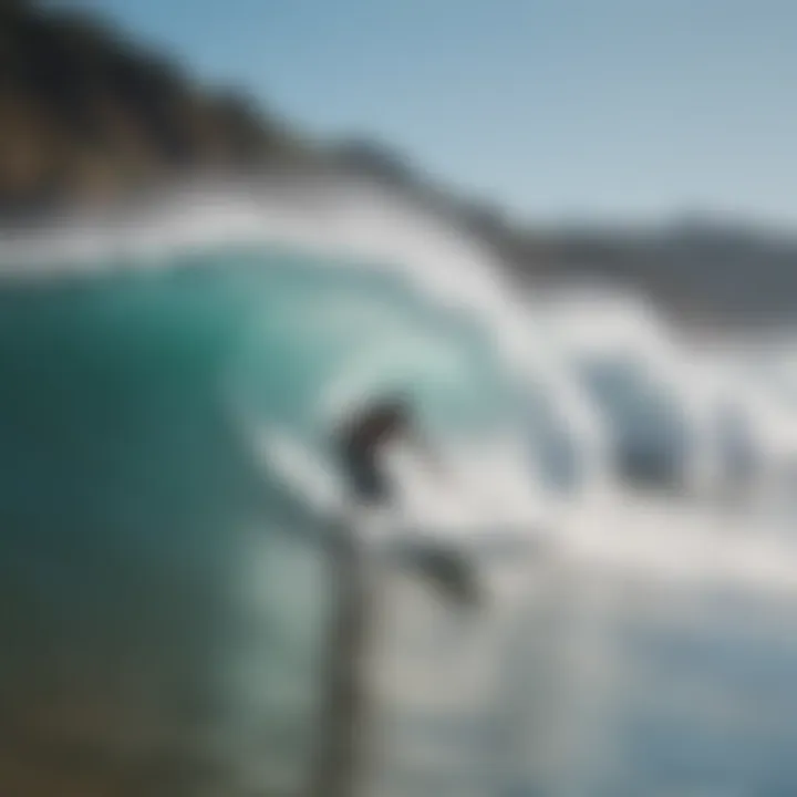 Thrilling surfers catching waves on a popular Northern California beach