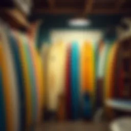 Vibrant display of surfboards in Ocean Hut Surf Shop