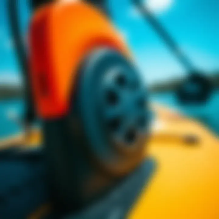 Detailed View of Paddle Board Electric Motor Close-up of electric motor on a paddle board