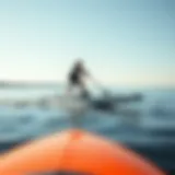 Electric motor paddle board gliding through calm waters