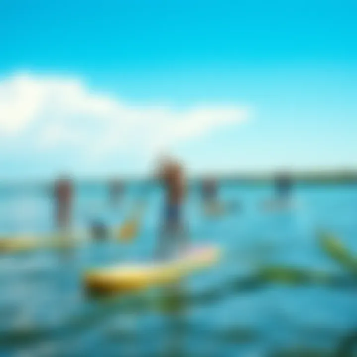 Group of paddleboarders enjoying a summer day