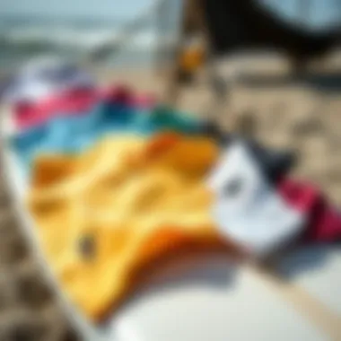 Colorful Quiksilver Shirts on Surfboard A neatly arranged selection of Quiksilver collared shirts in various colors displayed on a surfboard.