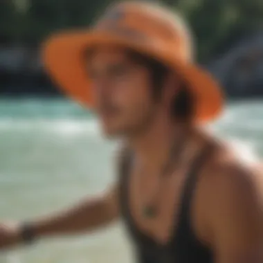 Person enjoying watersports while wearing a Quiksilver sun hat