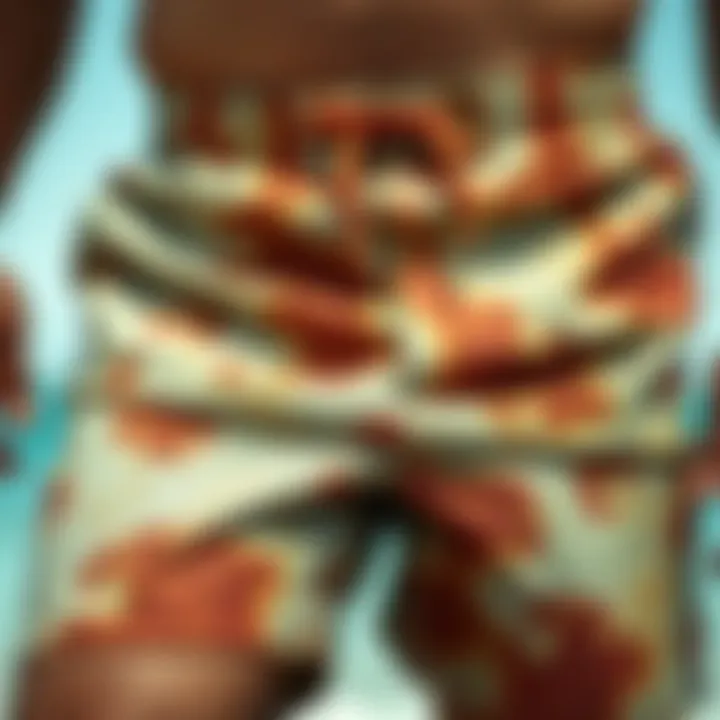 Close-up of the intricate patterns on rusty boardshorts