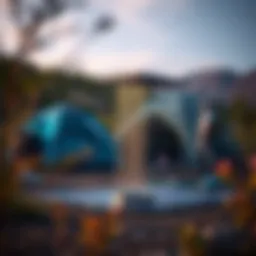 Portable solar shower set up outdoors