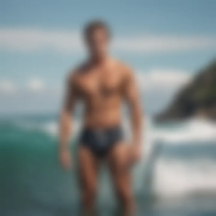 Surfer showcasing an ideal fit of swim trunks