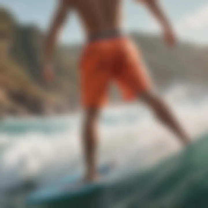 Surfer in action wearing functional swim trunks