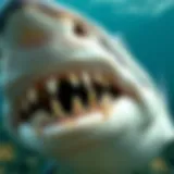 Shark's Unique Dental Adaptations A detailed view of a shark's unique dental structure showcasing various tooth types.