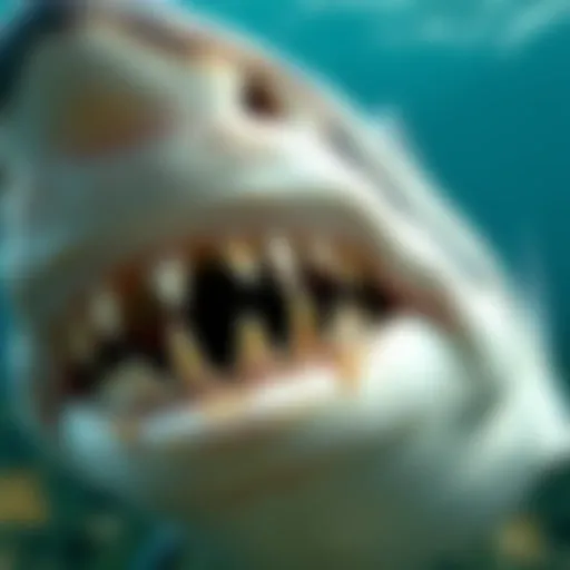 Shark's Unique Dental Adaptations A detailed view of a shark's unique dental structure showcasing various tooth types.