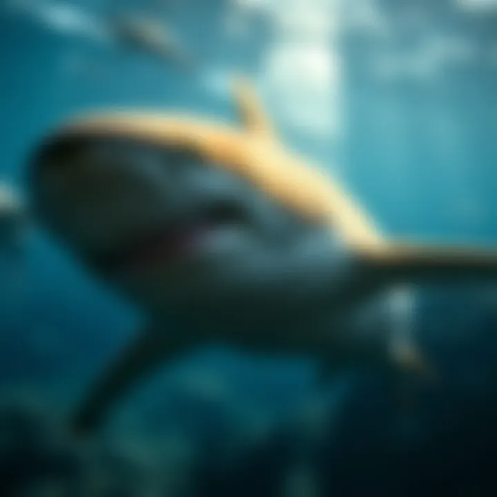 Sharks in Marine Ecosystems An artistic representation of sharks within their marine environment, illustrating their ecological role.