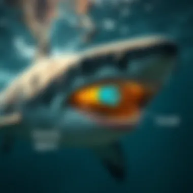 Sensory Capabilities of Sharks An illustration highlighting the sensory organs of a shark, emphasizing their acute sense of smell.