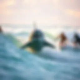 Illustration of Sharkbanz in action while surfers enjoy the waves