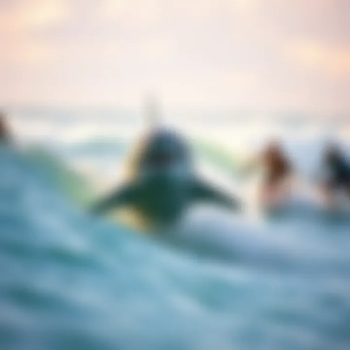 Illustration of Sharkbanz in action while surfers enjoy the waves