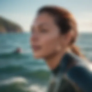 Embracing the Ocean's Melody A peaceful water sports enthusiast enjoying the sound of the ocean