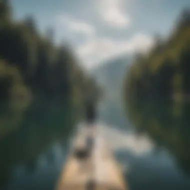 A breathtaking view of a group of standup paddle surfers enjoying a serene lake.