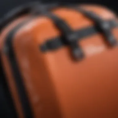 A close-up view of a stay covered board bag showcasing its robust stitching and zippers.