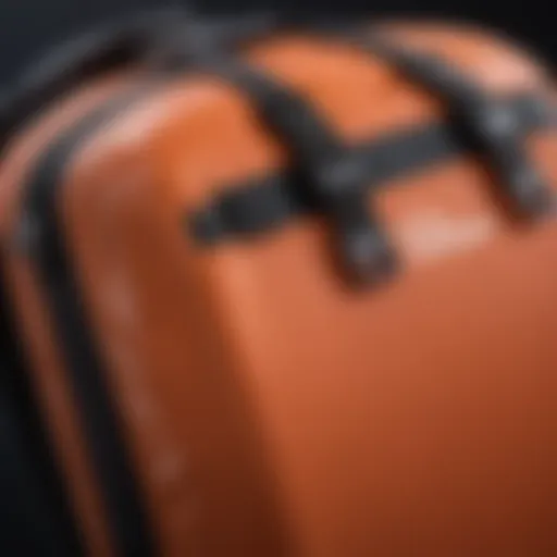 A close-up view of a stay covered board bag showcasing its robust stitching and zippers.