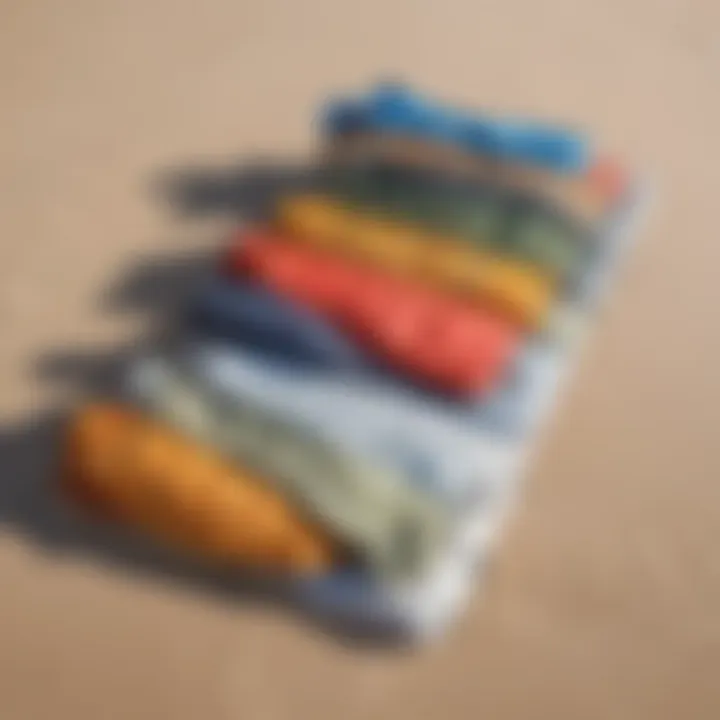 Various types of stay covered board bags displayed together on a sandy beach.