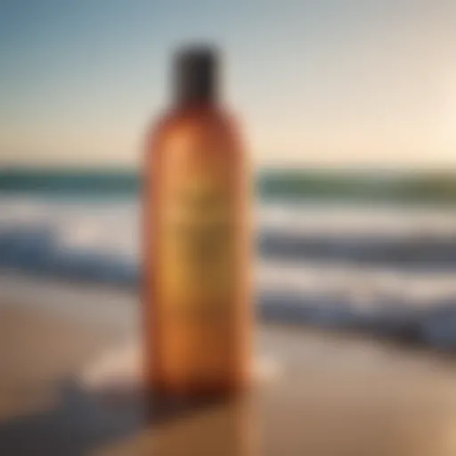 A vibrant bottle of Sun Bum Curls and Waves Conditioner against a backdrop of ocean waves