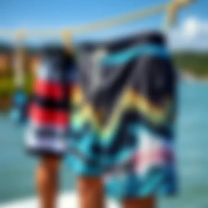 A collection of Super Freak board shorts displayed showcasing various styles