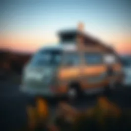 Stylish surf campervan parked by the beach
