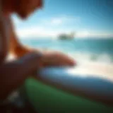 Applying Sunscreen on Surfboard Close-up of sunscreen application on a surfboard
