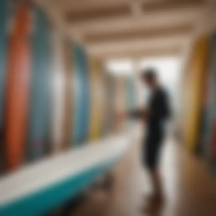 Selecting the Right Surfboard A surfer selecting the perfect board in a shop