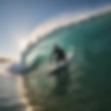 Surfer capturing thrilling wave action with mouth mount