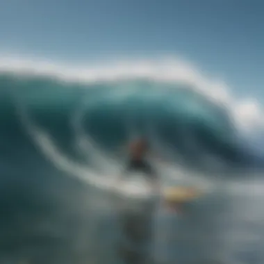 A surfer carving through waves, reminiscent of the energy in Hokusai's artwork