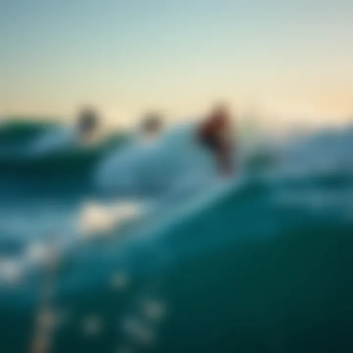 Performance Through Custom Shaping A dynamic ocean scene with surfers riding waves on custom-shaped boards, emphasizing the relationship between design and performance.