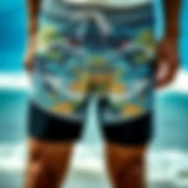 Close-up of fabric technology in surf shorts