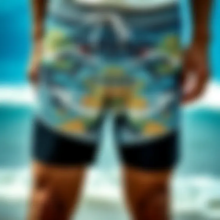 Close-up of fabric technology in surf shorts