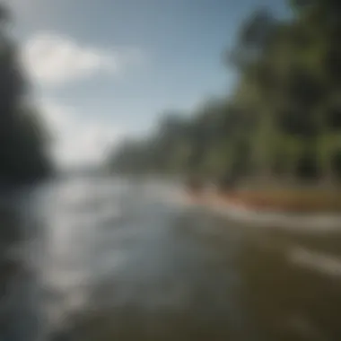 Scenic view of the Amazon River with surfers