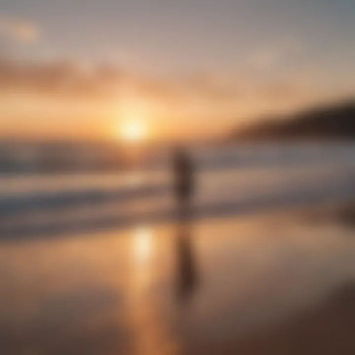 Beachgoers enjoying a sunset over the ocean