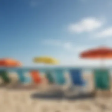 Colorful beach chairs and umbrellas under the sun