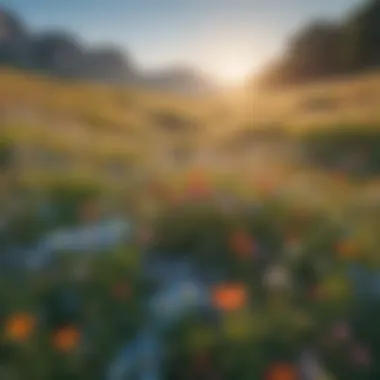 A peaceful meadow with wildflowers and a clear blue sky