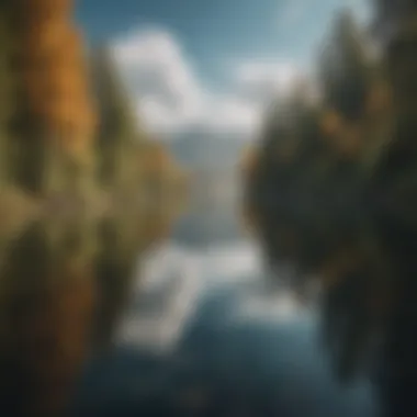 Reflections of Nature's Beauty A serene lakeside view reflecting the sky and surrounding nature
