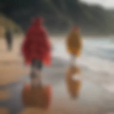 A beach scene featuring individuals enjoying the sun wearing colorful ponchos