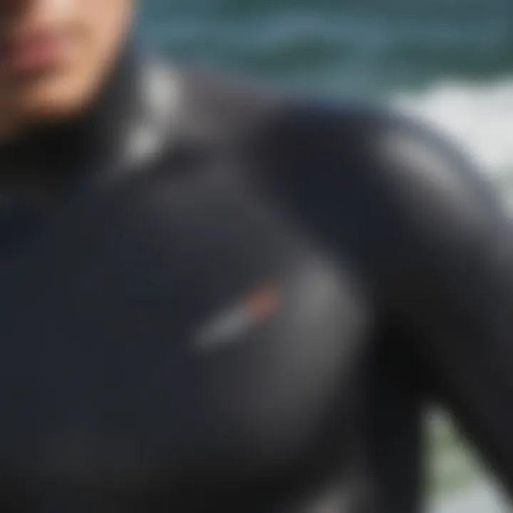 Close-up of wetsuit material demonstrating texture and flexibility