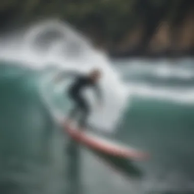 Surfer practicing techniques on a training board